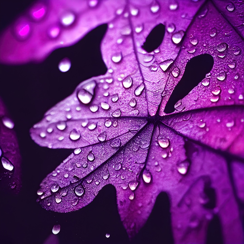 Closeup of a Royal Purple Cotinus leaf with raindrops